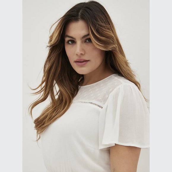 Torrid Flutter Skater Dress - Gauze & Lace White - Picture 4 of 5